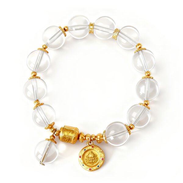 「Yellow God of Wealth」 Golden Pendant White Crystal Bracelet