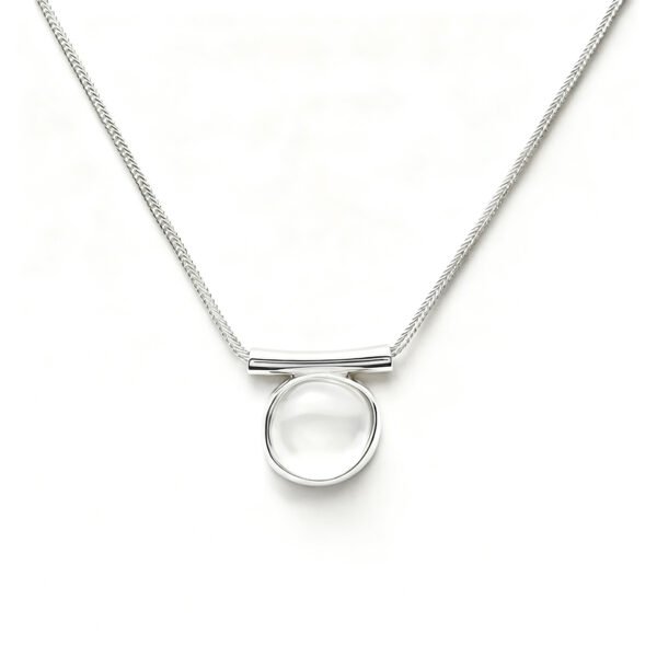 「Silver Moon Rhapsody」Square White Quartz Fishbone Necklace